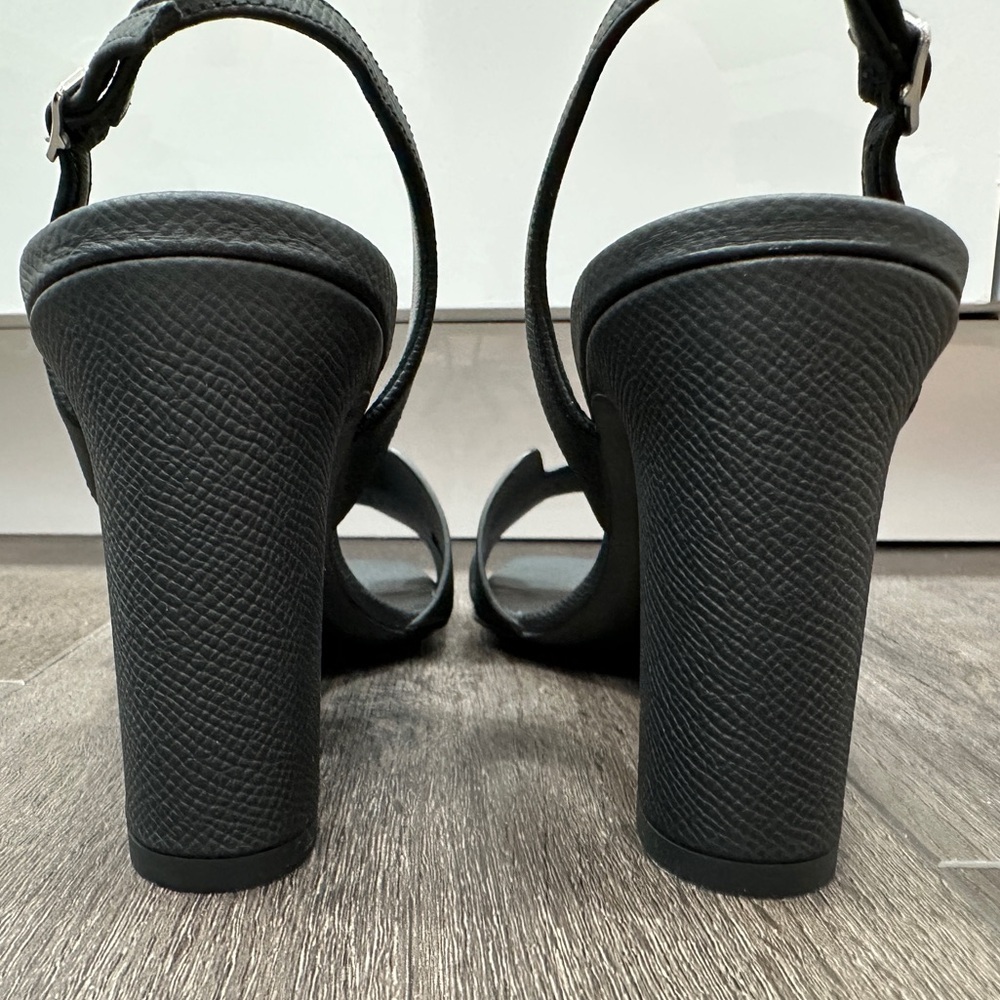 HERMES H ETERNITE 80 SANDALS HIGH HEELS BLACK EPSOM LEATHER SHOES 39.5 - Picture 10 of 16